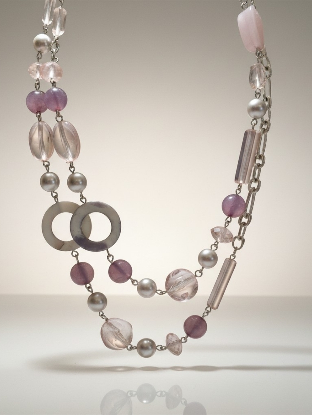 Delicate Pink & Pearl Multi-Strand Necklace by